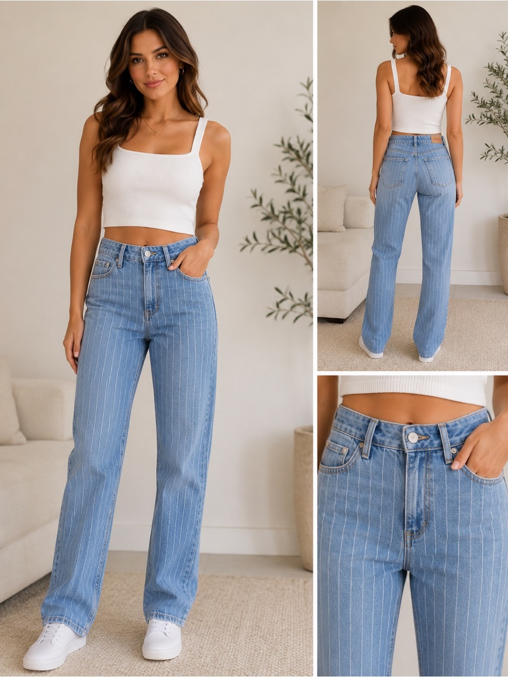 Hollister Light Blue Pinstripe Straight Leg Jeans